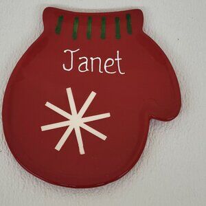 Personalized DII Ceramic Mitten Plate 6 1/2" x 6" - Name Janet